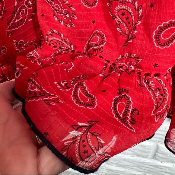 TOMMYJEANS HILFIGER Red Bandana Sheer Lightweight Short Sleeve Dress Size Small - Picture 10 of 13